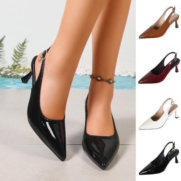 Hinvhai Women's Patent Leather Slingback Pumps, Elegant Pointed Toe Kitten Heels, Stylish Black Heels for Work, Parties and Special Occasions Wine 9(42)