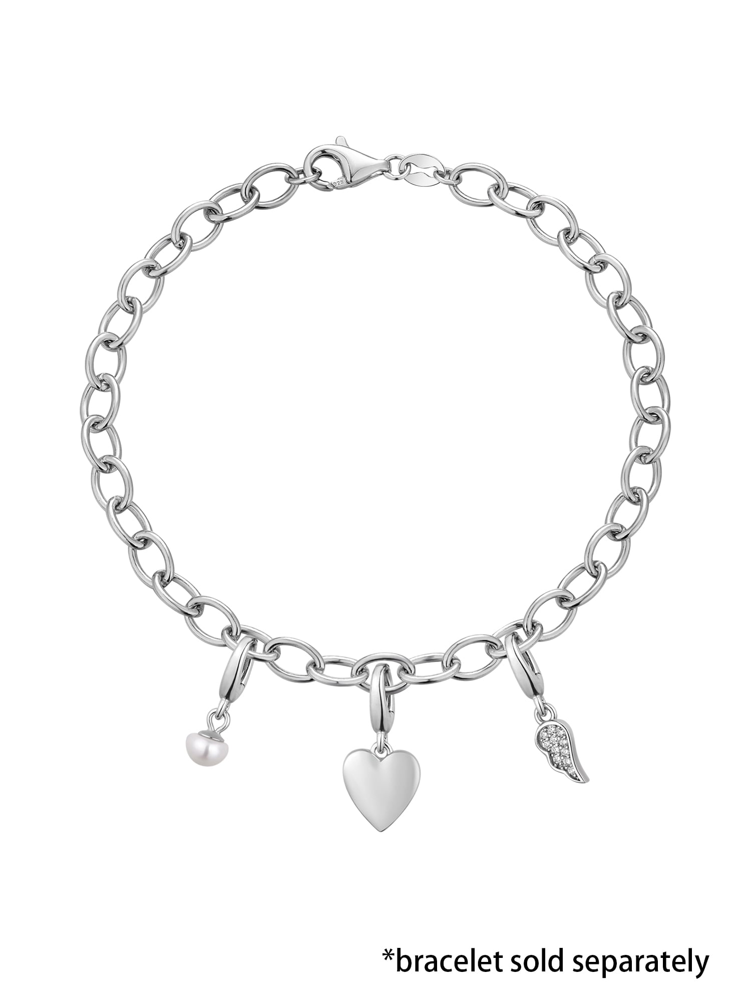 Brilliance Fine Jewelry Simulated Diamonds Heart Angel Charm Set in Sterling Silver