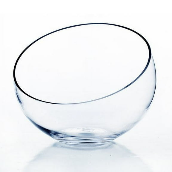 WGV Clear Slant Cut Bowl Glass Vase - 11" Wide x 9" Height, Good quality, Heavy Weighted Base - 1 Pc