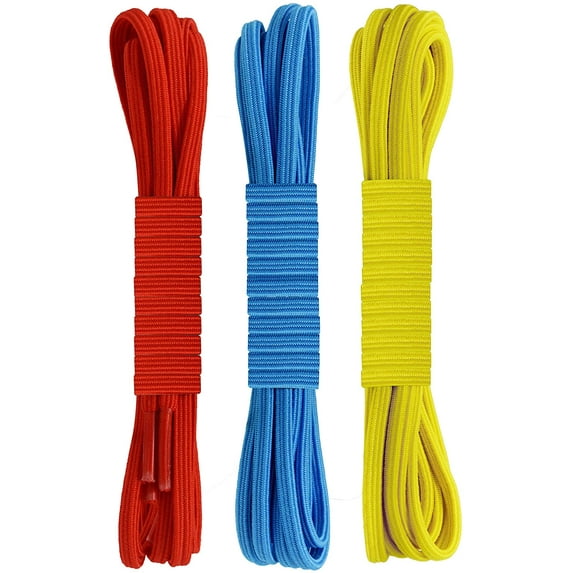 FOOTMATTERS No Tie Flat Stretch Shoe Laces - Elastic Laces 40 in (102 cm) – Red Blue Yellow - 3 Pairs