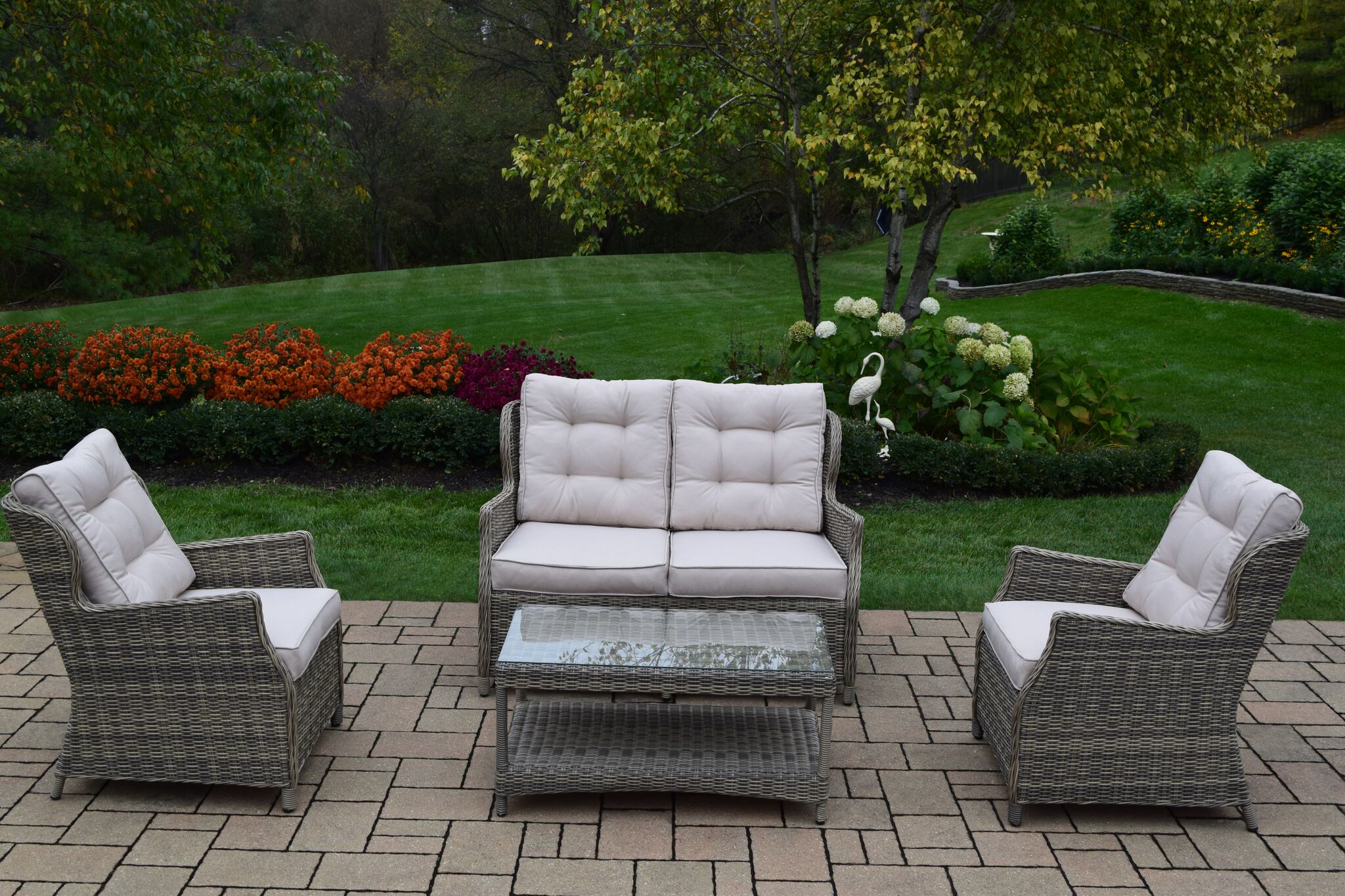 CC Outdoor Living 4-Piece Brown Borneo All-Weather Resin Wicker Chat Set w/ Gray Cushions - image 2 of 2