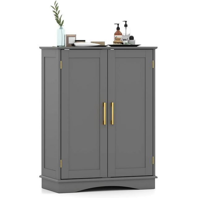 Costway Floor Storage Cabinet Modern Storage Organizer with Adjustable Shelves &2 Doors