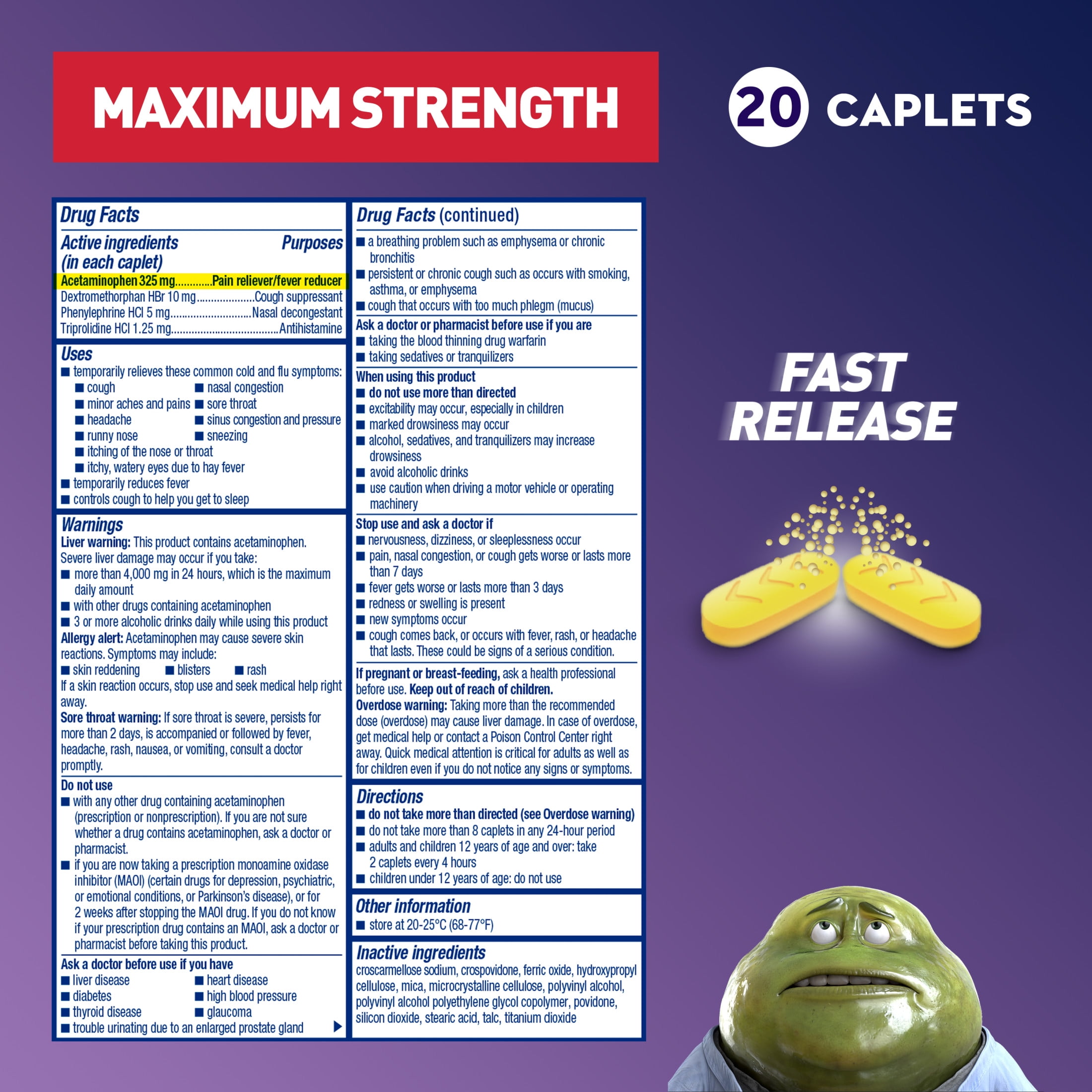Mucinex Nightshift Sinus Medicine, OTC Fever Reducer, Cough Suppressant, Nasal Decongestant, 20 Caplets