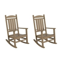 Costaelm Paradise Classic Plastic Outdoor Porch Rocking Chairs (Set of 2), Weathered Wood