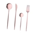 thumbnail image 4 of Juego de 4 cubiertos de acero inoxidable pulido portátil, incluye cuchillos, tenedores y cucharas para el hogar, reuniones familiares y cenas. Oro rosa, 4 of 9
