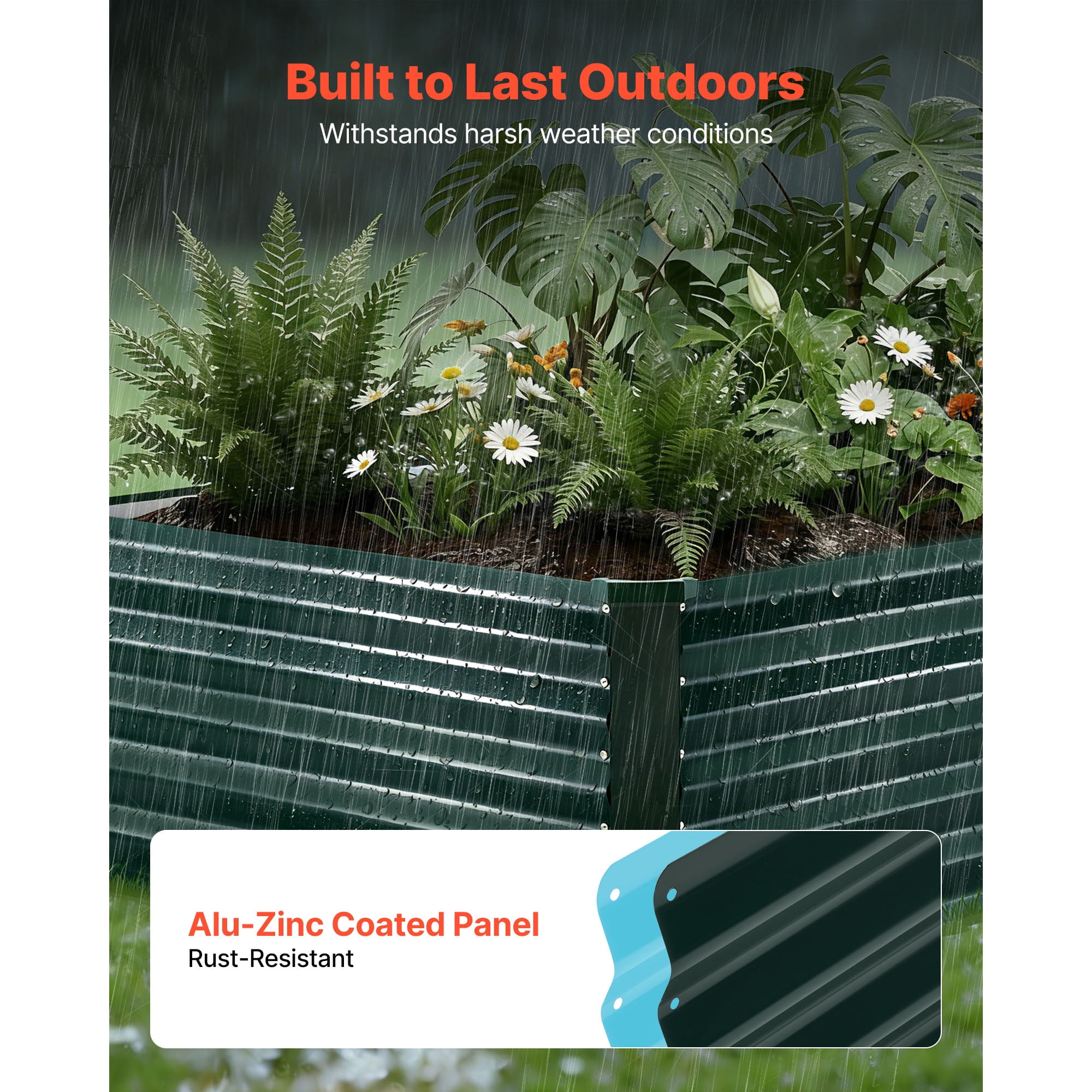 KFFKFF Galvanized Metal Raised Garden Bed, 6.67 x 3.35 x 1.51 ft, Rectangular Planter Box Kit for Outdoor Use, Rust-Resistant Elevated Planting Box with Gloves, Alu-Zinc Material, Dark Green