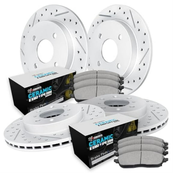 R1 Concepts Drilled and Slotted Carbon Coated Disc Brake Rotor Set with Euro Ceramic Pads WBTN2-07000