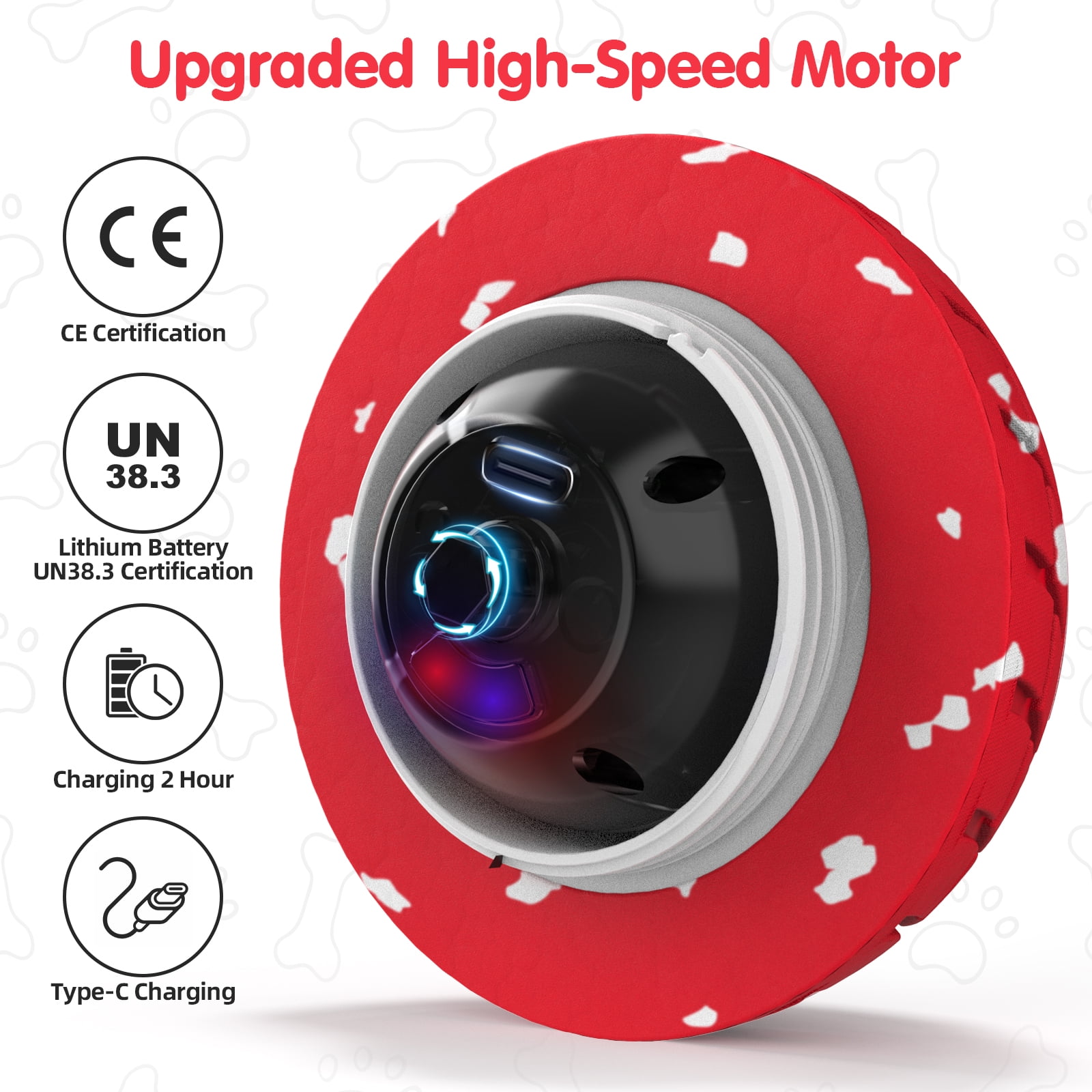 QDAN Interactive Dog Toys Ball, Smart Automatic Rolling, Bouncing and Rotating, E-TPU Material, Self-Moving Dog Toy Ball for Small & Medium & Large Dogs, Red