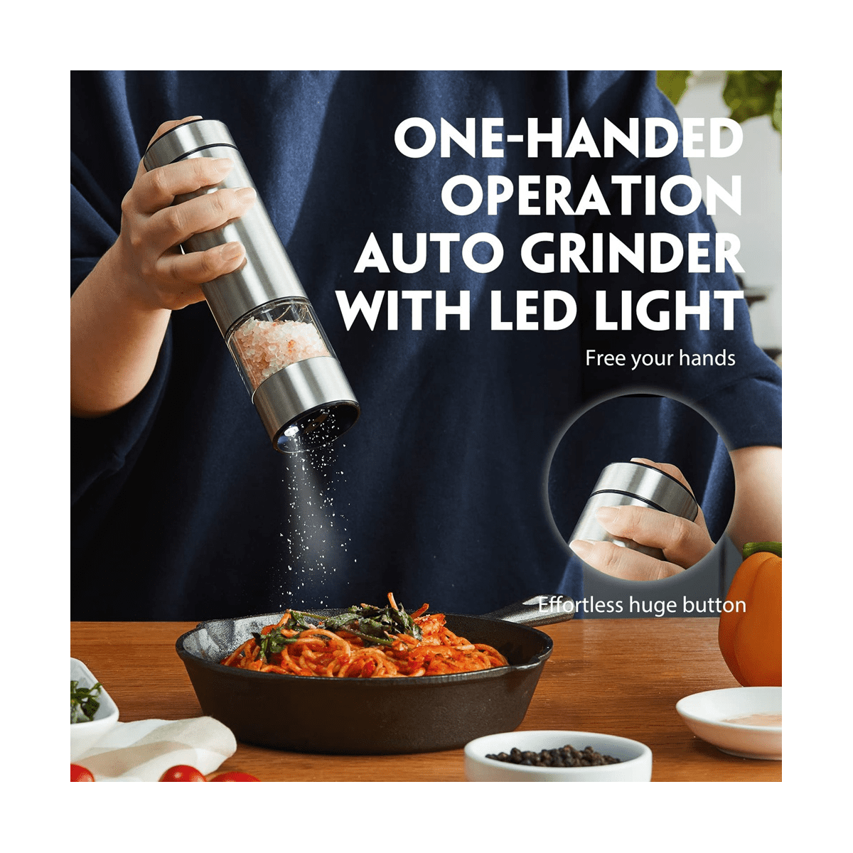 Electric Salt and Pepper Grinder , Automatic Salt and Pepper Grinder, Battery Operated Pepper with Light