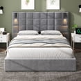 thumbnail image 3 of Queen Size Upholstered Bed Frame, With Wall Sconce And USB Port, Wide Headboard, Velvet, Gray, 3 of 8