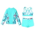 thumbnail image 4 of Sholeno Kids Girls 3 Piece Swimwear Rash Guard Long Sleeve Shirt Shorts UPF 50+ Swimsuits Bathing Zipper Leaf 14, 4 of 7