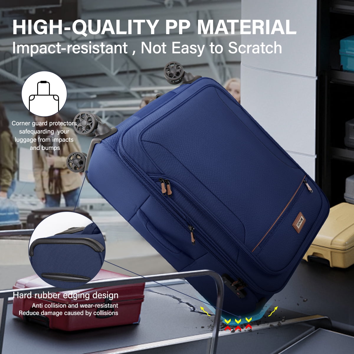 3 Piece Softside Luggage Set, Expandable Soft Shell Spinner Luggage with Front Opening, Lightweight Durable Suitcase TSA Lock Approved, 20"/26"/28", Navy(XJ1097)