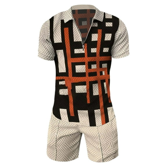 Cathalem Mens Summer Sets 2 Piece Outfits Men's 2 Piece Outfits Sets Short Sleeve T-Shirt and Shorts Set(Orange,M)