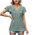 thumbnail image 3 of TrendVibe365 Blouses for Women Dressy Casual Spring Tunic Lace Solid Slim Eyelet Embroidery Shirts Ruffle Sleeve Short Sleeve Tees Pullovers V Neck Tshirts Outfits, 3 of 5