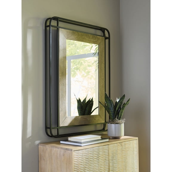 Signature Design by Ashley Beelman Industrial Wall Accent Mirror with Wood and Metal Frame