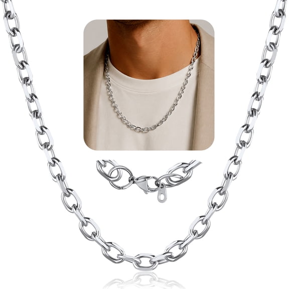 ChainsProMax Stainless Steel Chain for Men Rolo Cable Chain Necklace 3mm/5mm/7mm/12mm 18"-24" Christmas Jewelry Gifts for Dad Son Boyfriend