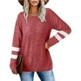 thumbnail image 2 of Haute Edition Female Women's Varsity Stripe Slouchy Long Sleeve T-Shirt Top, 2 of 3