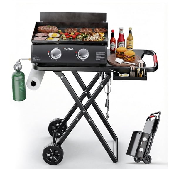 2-Burner Portable Propane Gas Griddle – 20,000 BTU Flat Top Grill for Outdoor Cooking, Camping, Tailgating, and Backyard BBQs