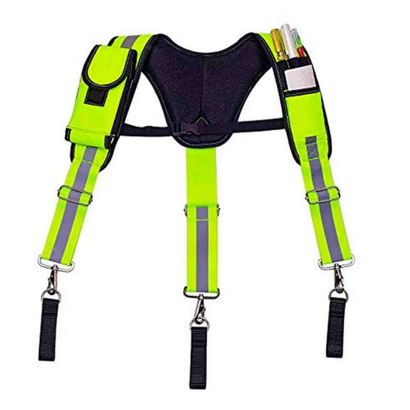 Reflective Tool Belt Suspenders  - Heavy Duty Construction Reflective Safety Suspenders for Carpenter Electrician