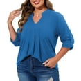 thumbnail image 4 of WellSize Plus Size Blouse for Women Dressy Pleated Tunic Tops Roll Up 3/4 Sleeve Shirts, 4 of 8