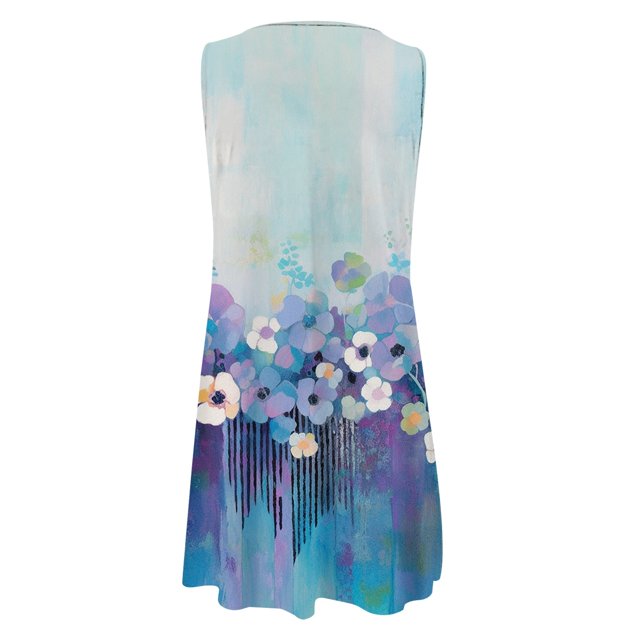 AYA Robe Sans Manches Décontractée pour Femmes, Col Rond, Design Anneau Creux, Mode, Imprimé Color Block, Taille 5