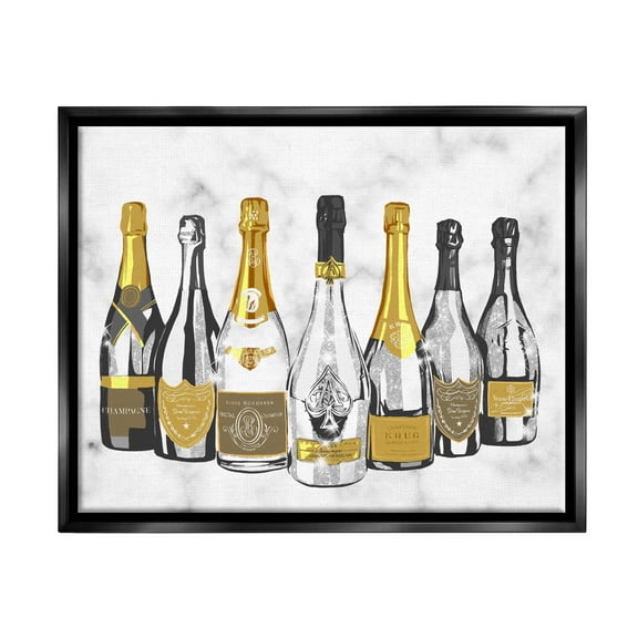 Stupell Industries Radiant Glam Twinkle Champagne Bottles Graphic Art Jet Black Floating Framed Canvas Print Wall Art, Design by Ziwei Li