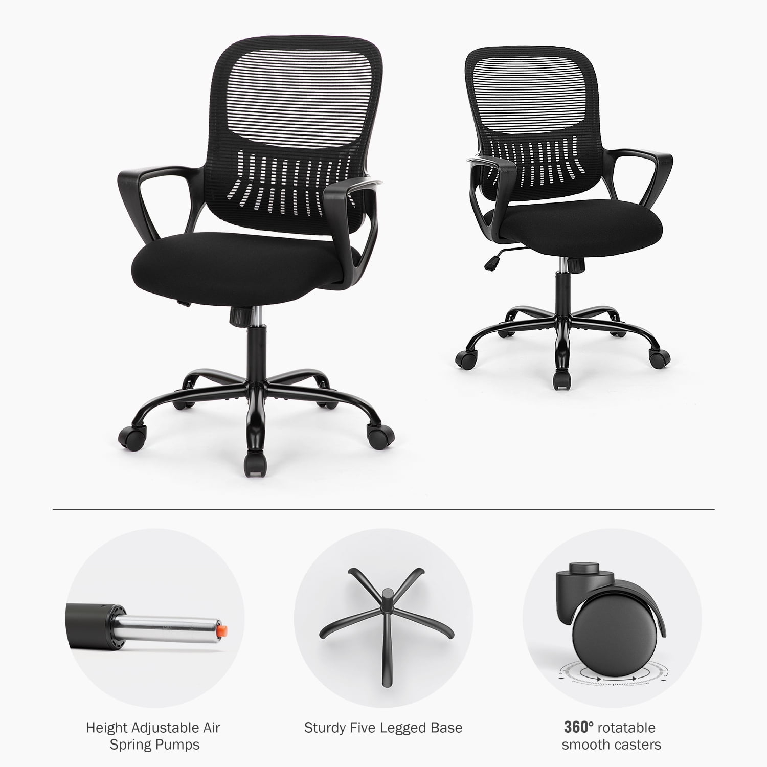 edx Desk Chair with Ergonomic Lumbar Support for Home, Office, Bedroom, 250lbs, Black