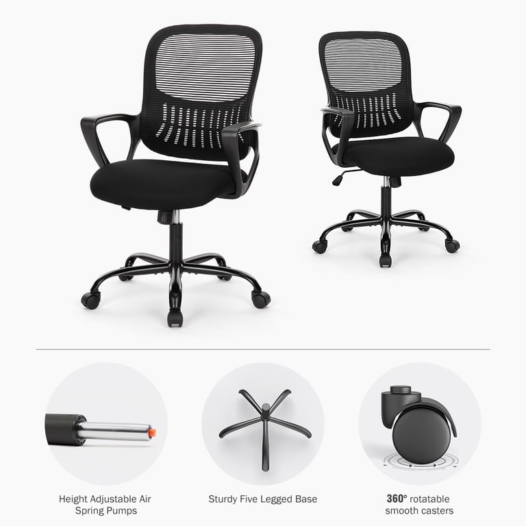 edx, Desk Chair, with Ergonomic Lumbar Support, 250lbs, Black