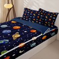 thumbnail image 3 of Manfei Cartoon Planet Pattern Zipper Queen Comforter Set with Fitted Sheet and 2 Pillowcases,Sprinkle Moon Stars Print Zipper Bedding Set,Dark Blue,Navy Blue Reversible,4pcs, 3 of 8