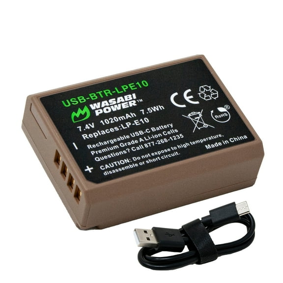 Wasabi Power USB Battery for Canon LP-E10 with USB-C Fast Charging