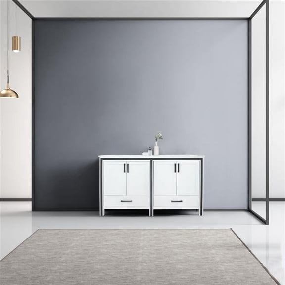 Lexora  60 in. Ziva Double Bathroom Vanity, Cultured Marble Top, White Square Sink & No Mirror, White
