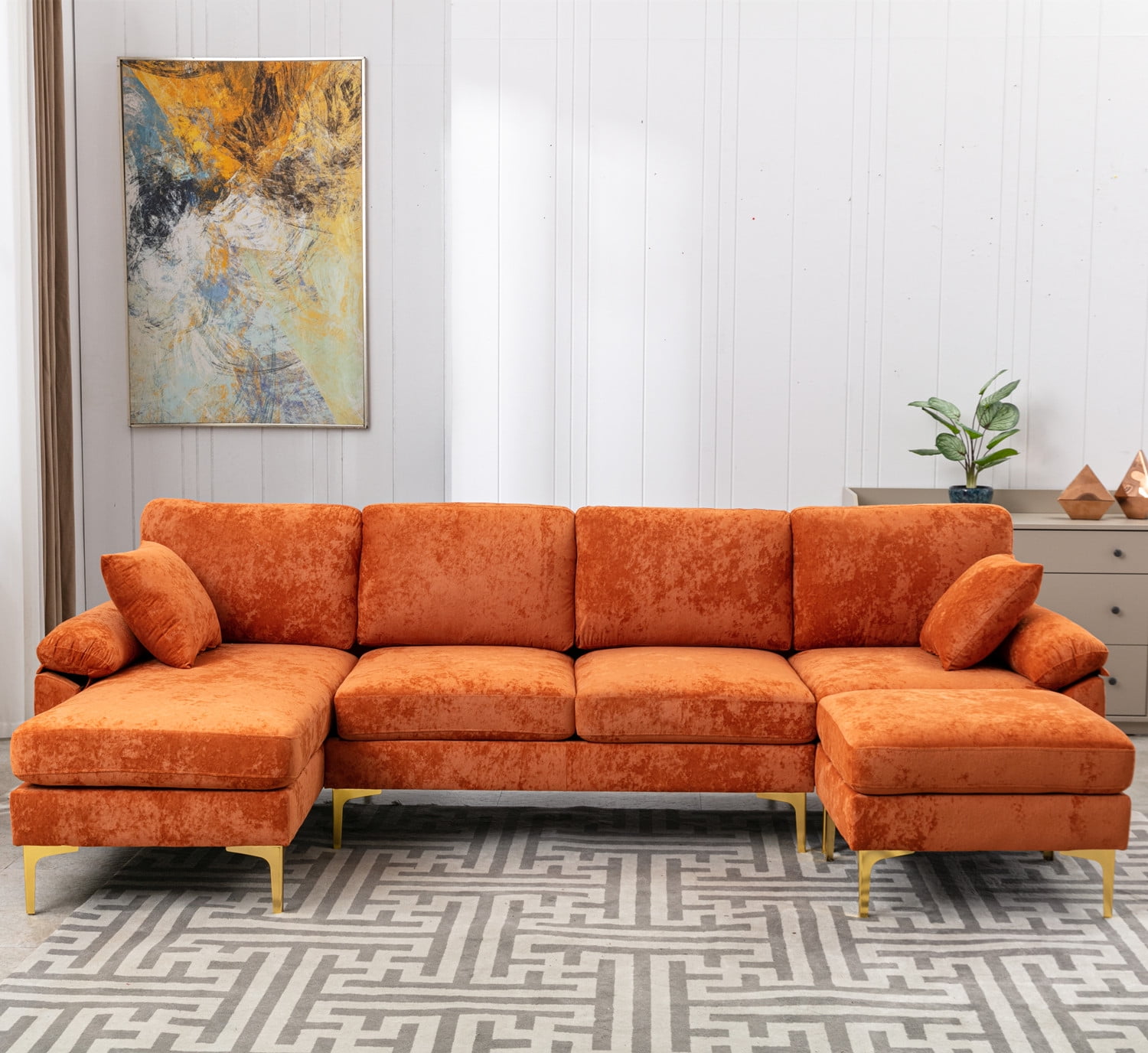 Ushaped Sectional Sofa Set with Removable Ottoman, Modern Modular Sofa