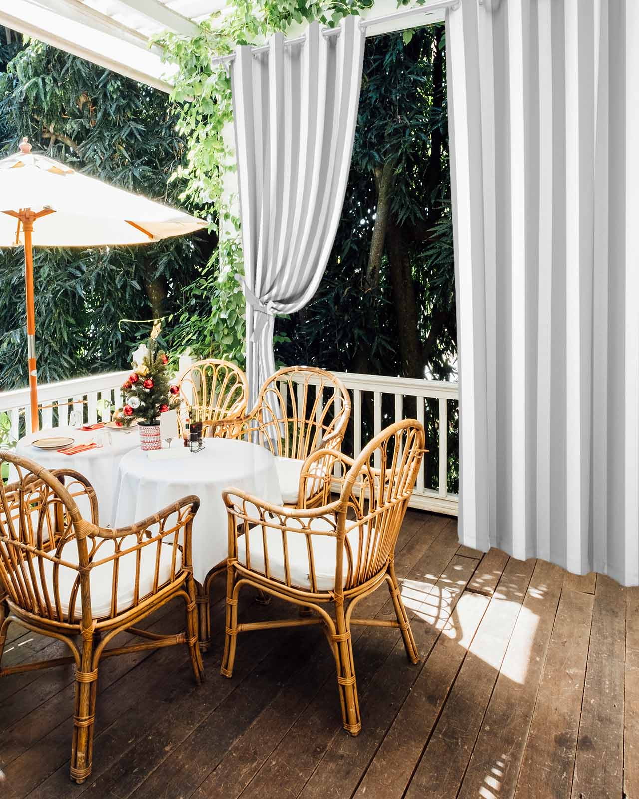 Grey Striped Outdoor Curtains for Patio, Modern Farmhouse Gray White Stripes Privacy Drapes Grommet Waterproof Outside Curtains for Porch/Cabana/Balcony 54"x 95", 2 Panel