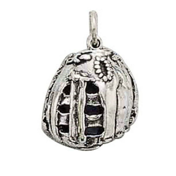 Sterling Silver 20" .8mm Box Chain 3D Heavy Baseball Glove Pendant Necklace
