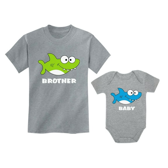 Big Brother Little Brother Outfits Shark Matching Gifts for Siblings Set Brother Gray 5/6 / Baby Gray 24M (18-24M)