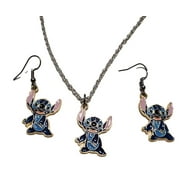 Stitch Character Standing Enamel Metal Pendant Necklace And Earrings Set