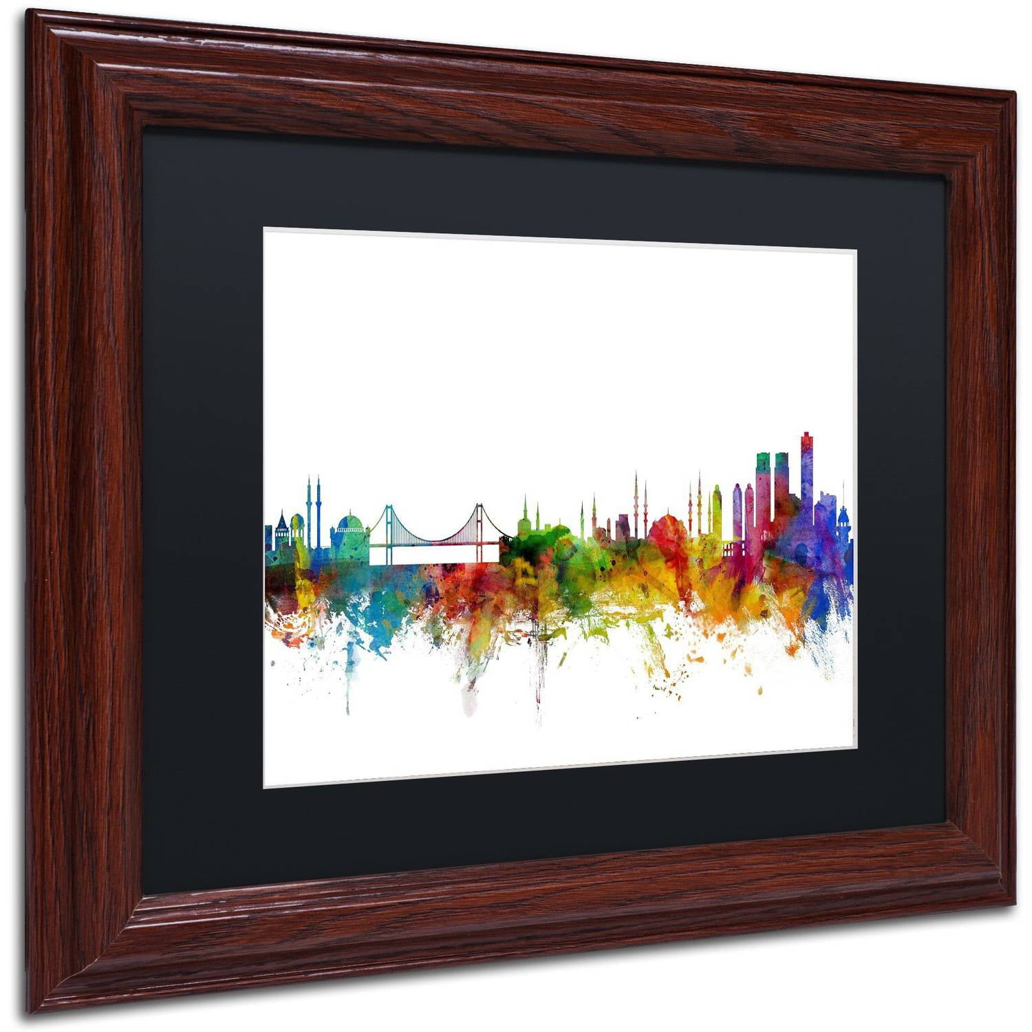 Trademark Fine Art "Istanbul Turkey Skyline II" Canvas Art by Michael Tompsett Black Matte, Wood Frame
