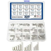 XINGYHENG 225Pcs 15 Kinds M2 M3 M4 304 Stainless Steel Dowel Pins Assortment Kit( Round Straight Pin Fixed Element Set with A Storage Box)