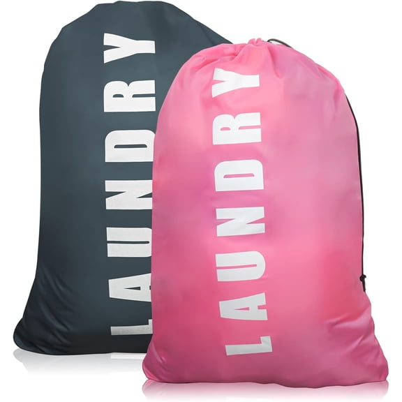 FacoFaco 2 Pack Extra Large Travel Laundry Bag with Drawstring, 24" x 36" (Pink Grey)