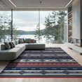 thumbnail image 2 of ODIKA 8'x10' Washable Area Rug Non-Shedding, Easy Care, Navy Motifs Banded Borders Strip Mudroom Nautical Striped Boho Refined for King Size Bedroom Under Bed, Master Suite, 2 of 7