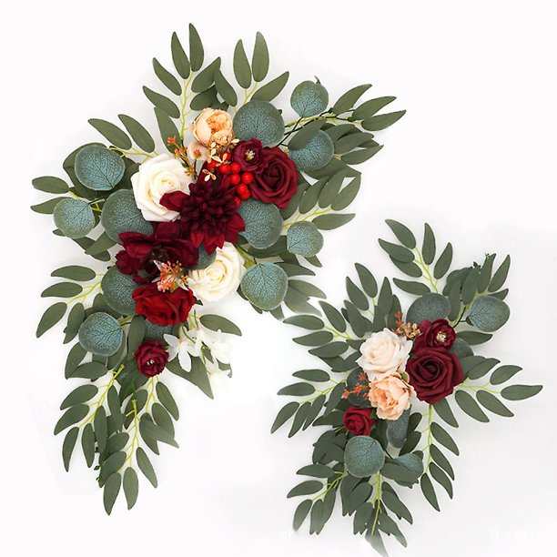 Flor De Letrero De Boda (paquete De 2) Para Entrada De Recepción De Fiesta De Boda Temática Letrero De Bienvenida Decoración Floral Artificial - Estilo: estilo 1;