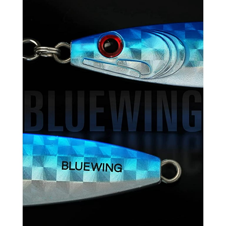 Bluewing Fishing Lures Slow Pitch Jig Flat Fall Jigging Pitching Lures Vertical Jigs, Baits with Assist Hook Fishing Artificial Bait, Blue,80g