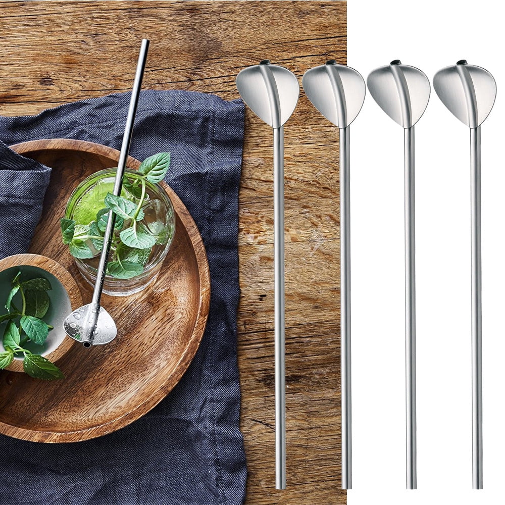 Reusable Metal Drinking Straws US Drinking 6 Pcs Stainless Steel Spoon Straws 