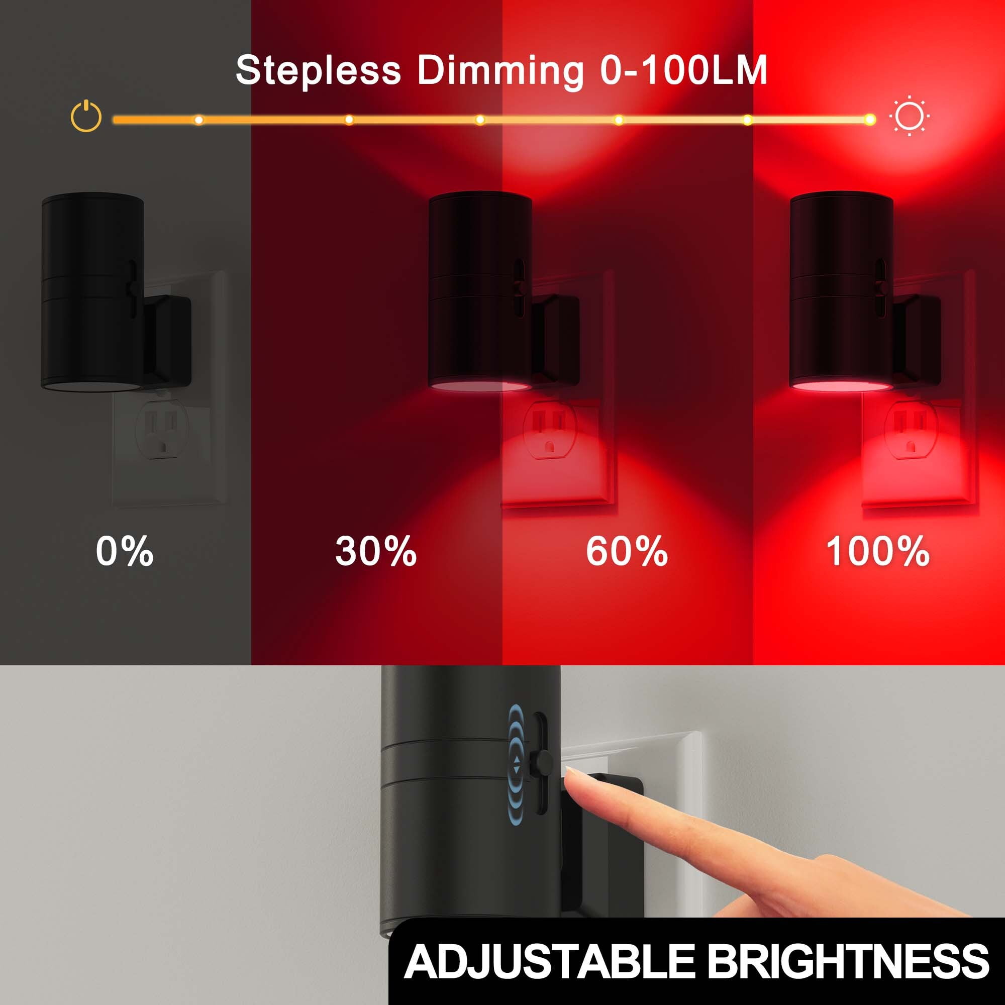 LOHASLED 2 Pack Black Dimmable Red LED Night Light with Light Sensor, Plug In