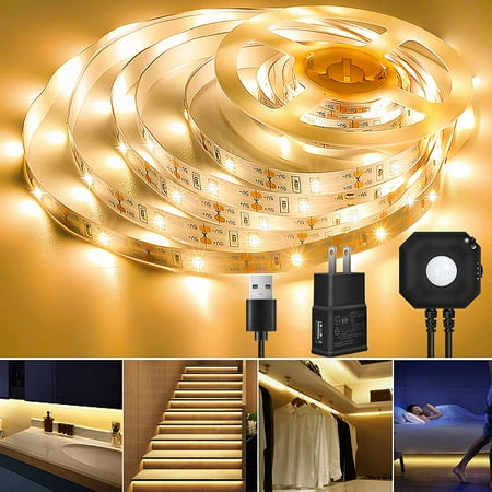 

Motion Activated LED Strip Lights 9.8ft Under Bed Light LED Strips Motion Sensor Bedside Lamp Illumination with Automatic Shut-Off Timer Smart Night Light for Bedroom Home Hallway(3000K Warm White)