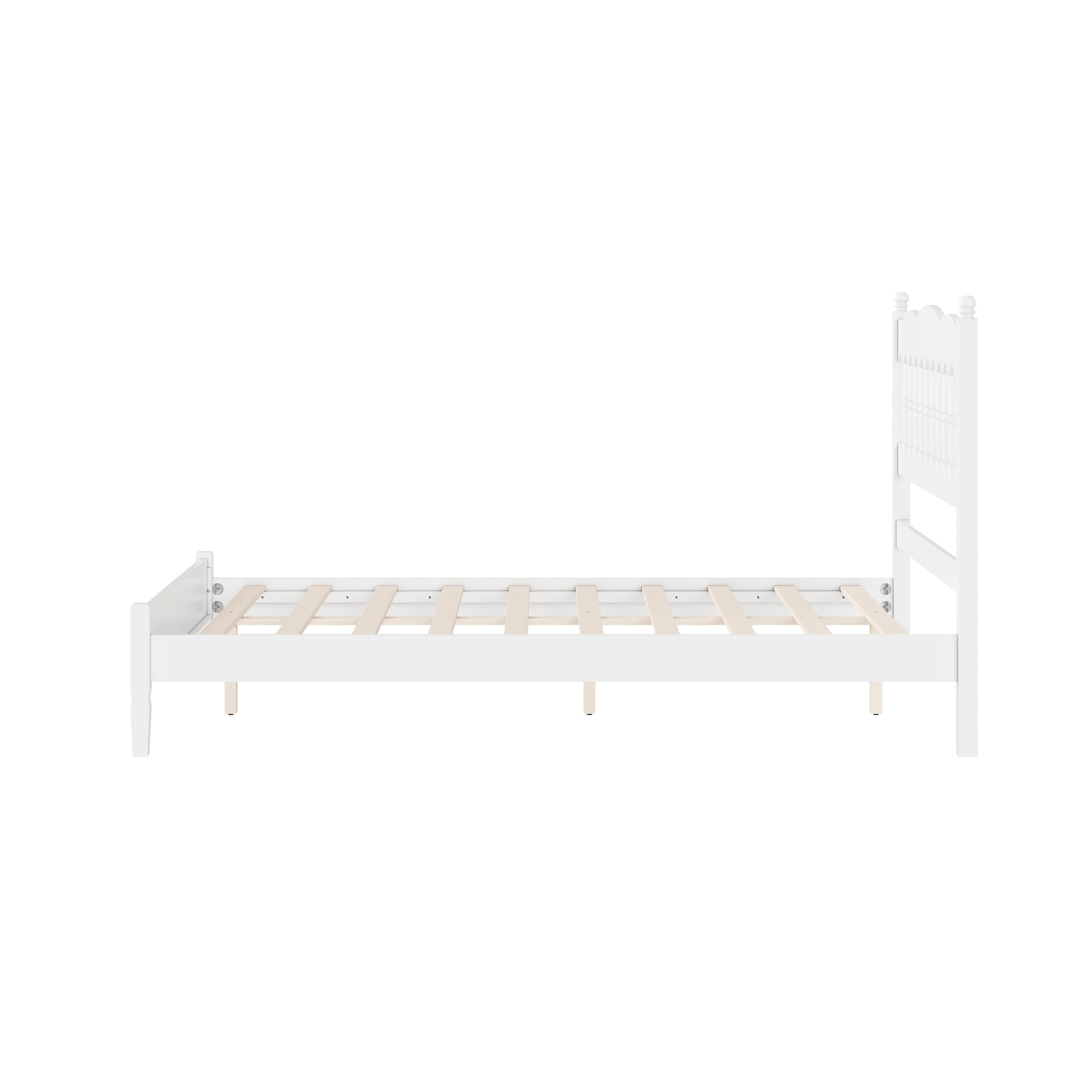 Mintazer Farmhouse Full Platform Bed with Spindle Headboard, Vintage Arched Slat Platform Bed Frame for Bedroom, No Box Spring Required, White
