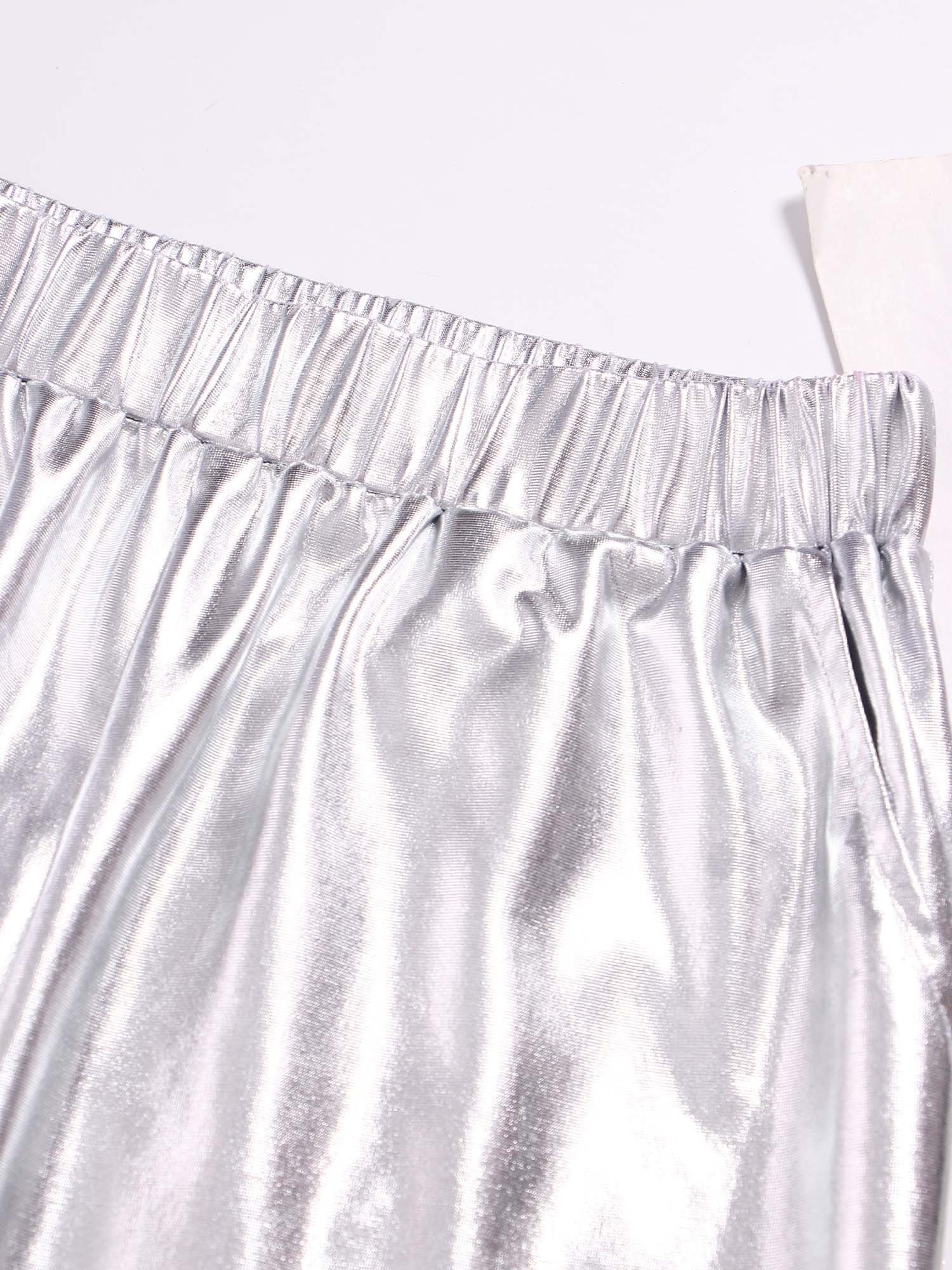 CHICTRY Shiny Holographic Cargo Pants Girls Boys Jazz Hip-Hop Street Dance Wear Trousers with Pockets Silver 10