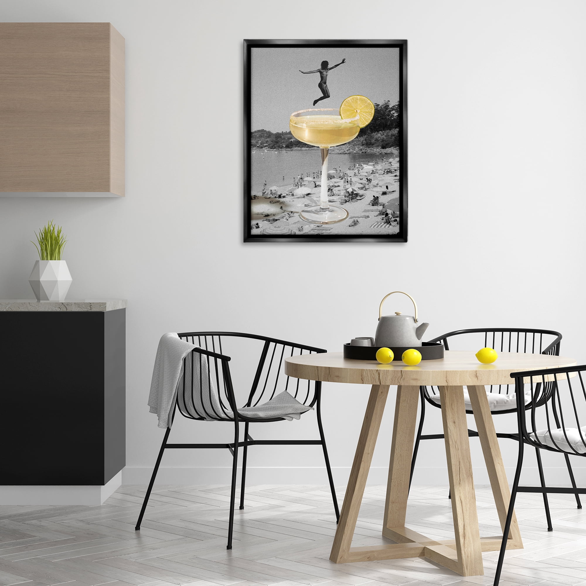 Stupell Industries Swimming in Cocktail Food & Beverage Painting Black Floater Framed Canvas Art Print Wall Art, 25 x 31