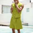 thumbnail image 3 of Short Sets for Men Sleeveless V Neck Button Vest and High Waist Wide Leg Shorts 2 Piece Matching Set Mens Summer Outfits, 3 of 9