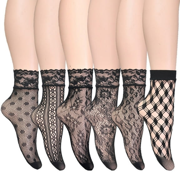 1 Pair Womens Lace Ankle Socks with Fishnet Design Sheer Short Socks for Fashion